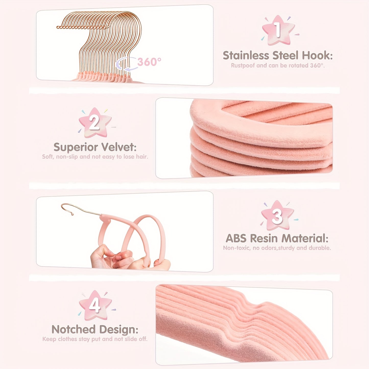 Baby Hangers, JEOWOQAO 11 Inch Pink Velvet Kids Hangers With 6pcs Size Dividers Non Slip Nursery Children Closet Clothes Hangers For Infant Toddler Girls And Boys 50pcs