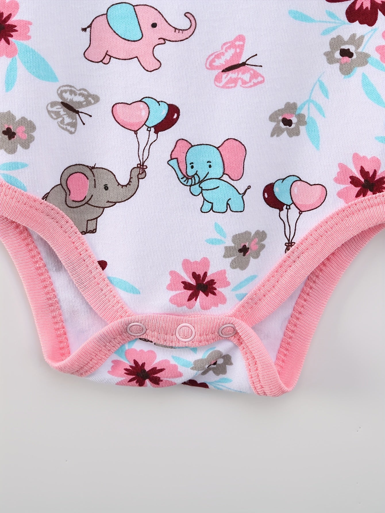 5pcs Short-sleeved Triangular One-piece Set For Baby Girls, Cotton Baby Coat, Crawling Coat And Bottom Coat, Elegant Cartoon Elephant Shape, Soft Fabric Home Wear, for Outdoor