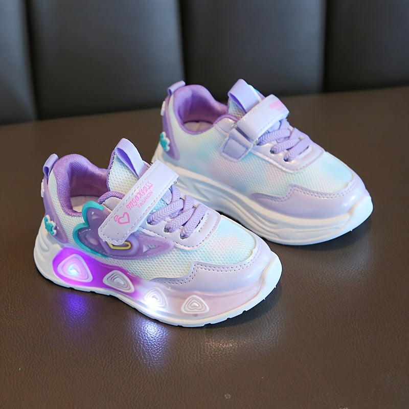 Summer Young Girls Sports Shoes with Luminous Belt Light Breathable Mesh Casual Style