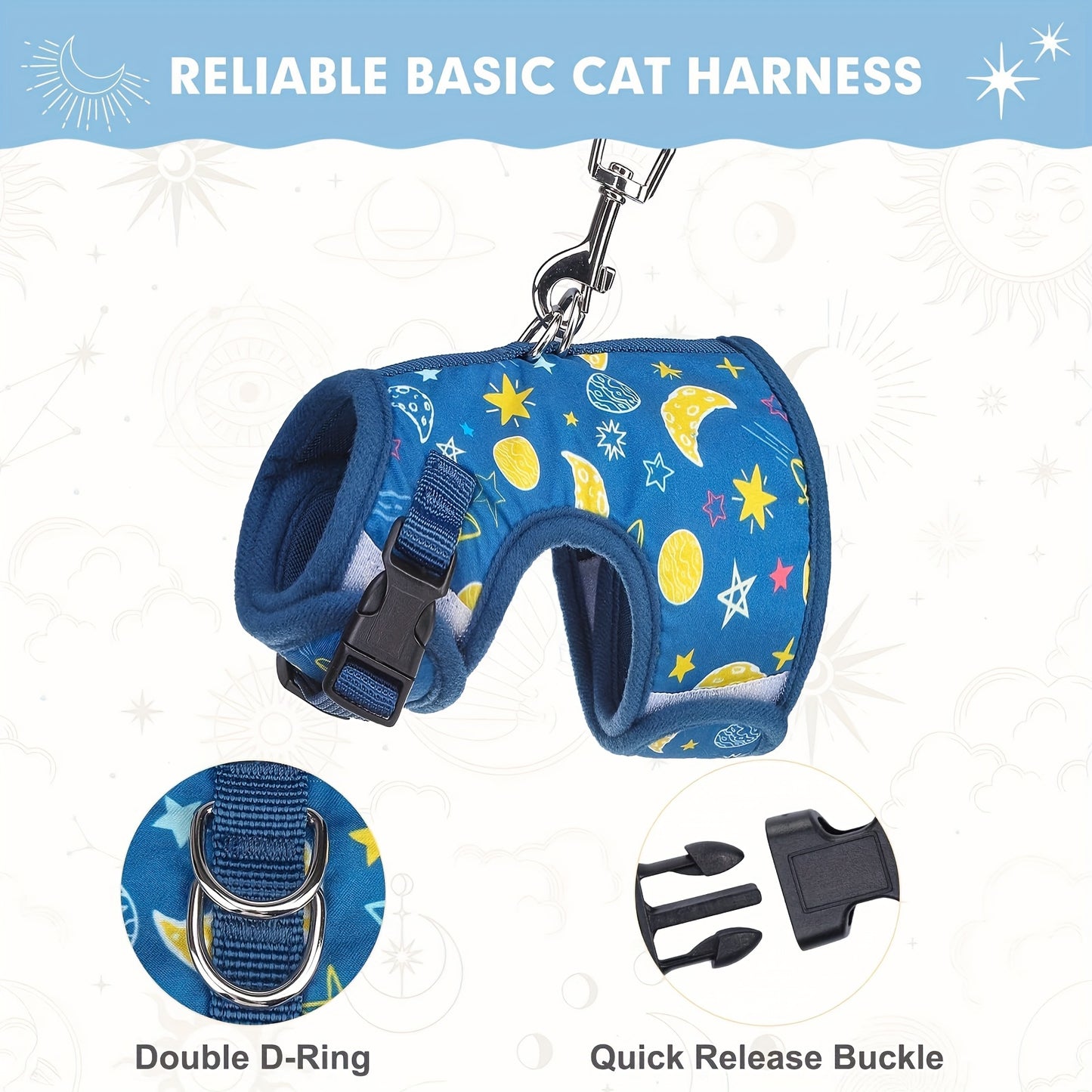 Cat Harness With Leash Escape Proof - Fashionable Mesh Cat Dog Walking Harness Leads, Adjustable For Kitties Puppies Small Animals, for Galaxy