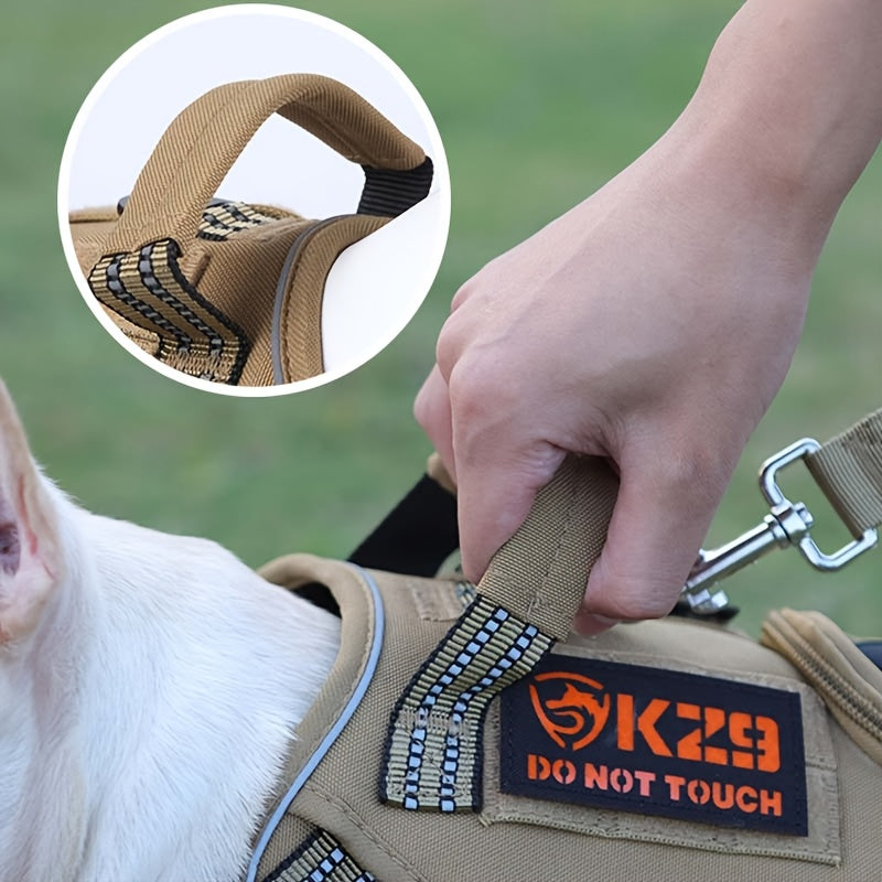 Tactical Dog Harness for Medium & Large Dogs Heavy Duty No Pull Dog Harness with Handle And Poop Bag Holder Pocket Adjustable Reflective German Shepherd Big Size Dog Vest for Training, Walking, Hiking