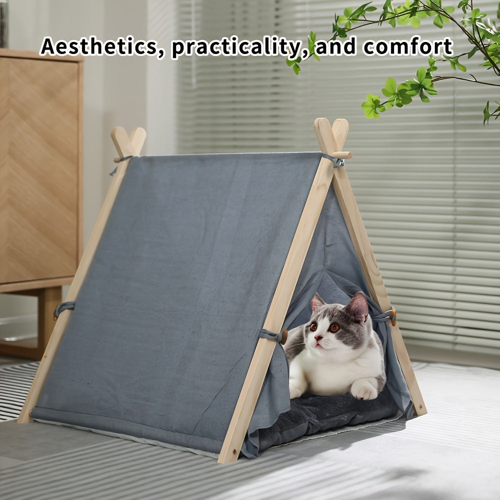 Solid Wood Frame Portable Pet Tent Kennel for Cats and Small Dogs with Comfort Cushion