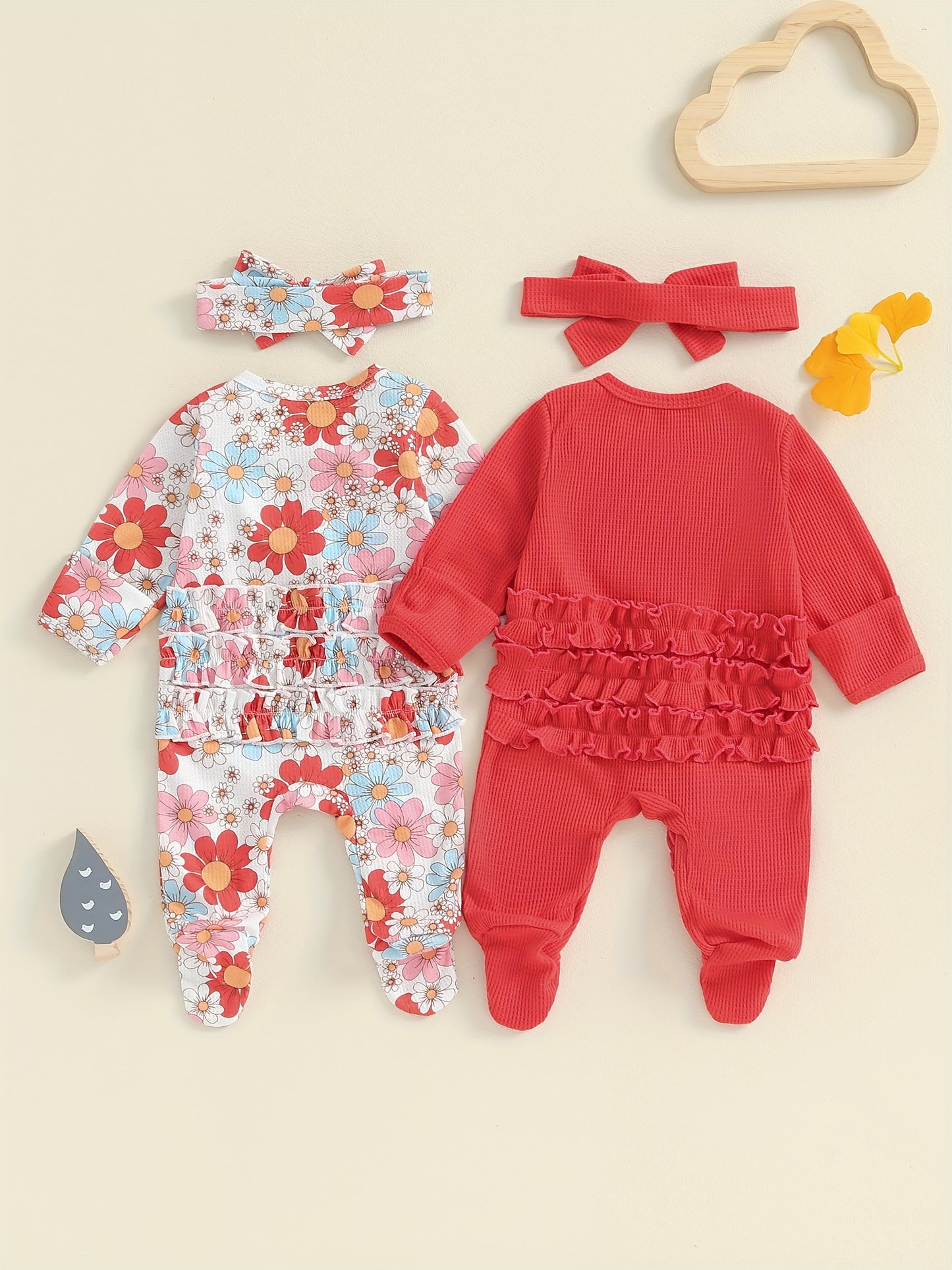 Baby Girls Frill Jumpsuit Set With Headband Long Sleeve
