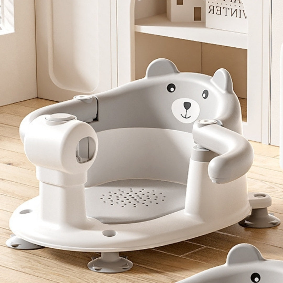 Baby Bath Chair with Anti-Slip Base - Adjustable Bath Seat, Soft Grip Edges, Lightweight & Stable Bath Stool for Toddlers & Infants, Non-Slip Bathing, Easy-Clean PP Construction, Toddler Bathing Aid, Cute Bear Design, Polypro