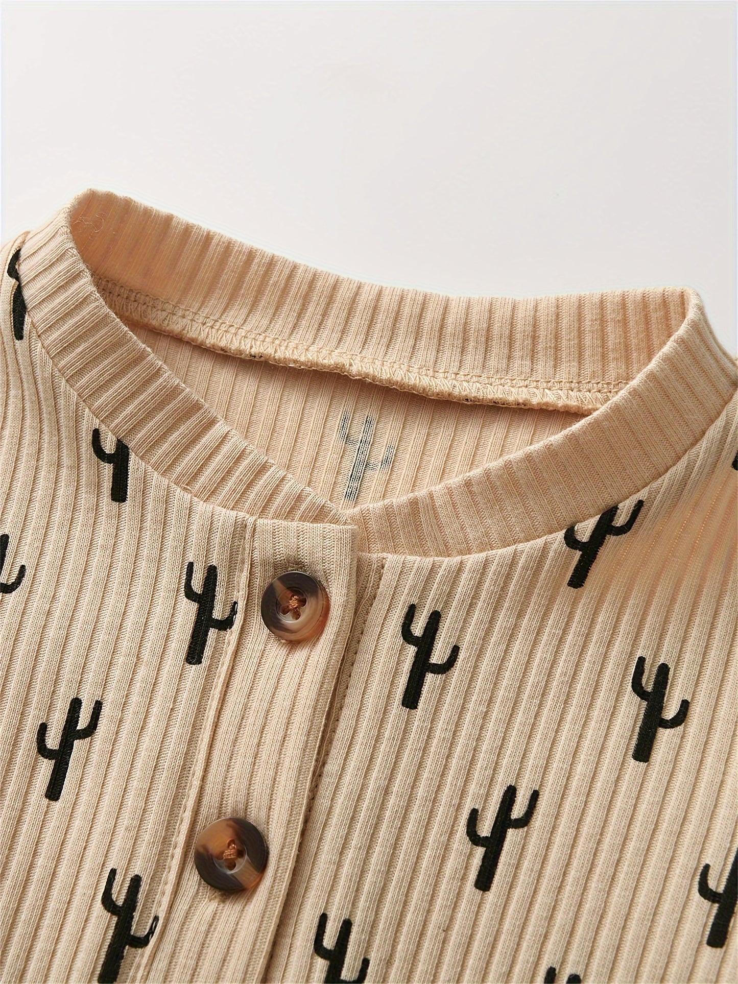 KuKitty 2 Pack Newborn Baby Boy Romper Long Sleeve Ribbed Cactus Printed Jumpsuit With Hat, for Outdoor