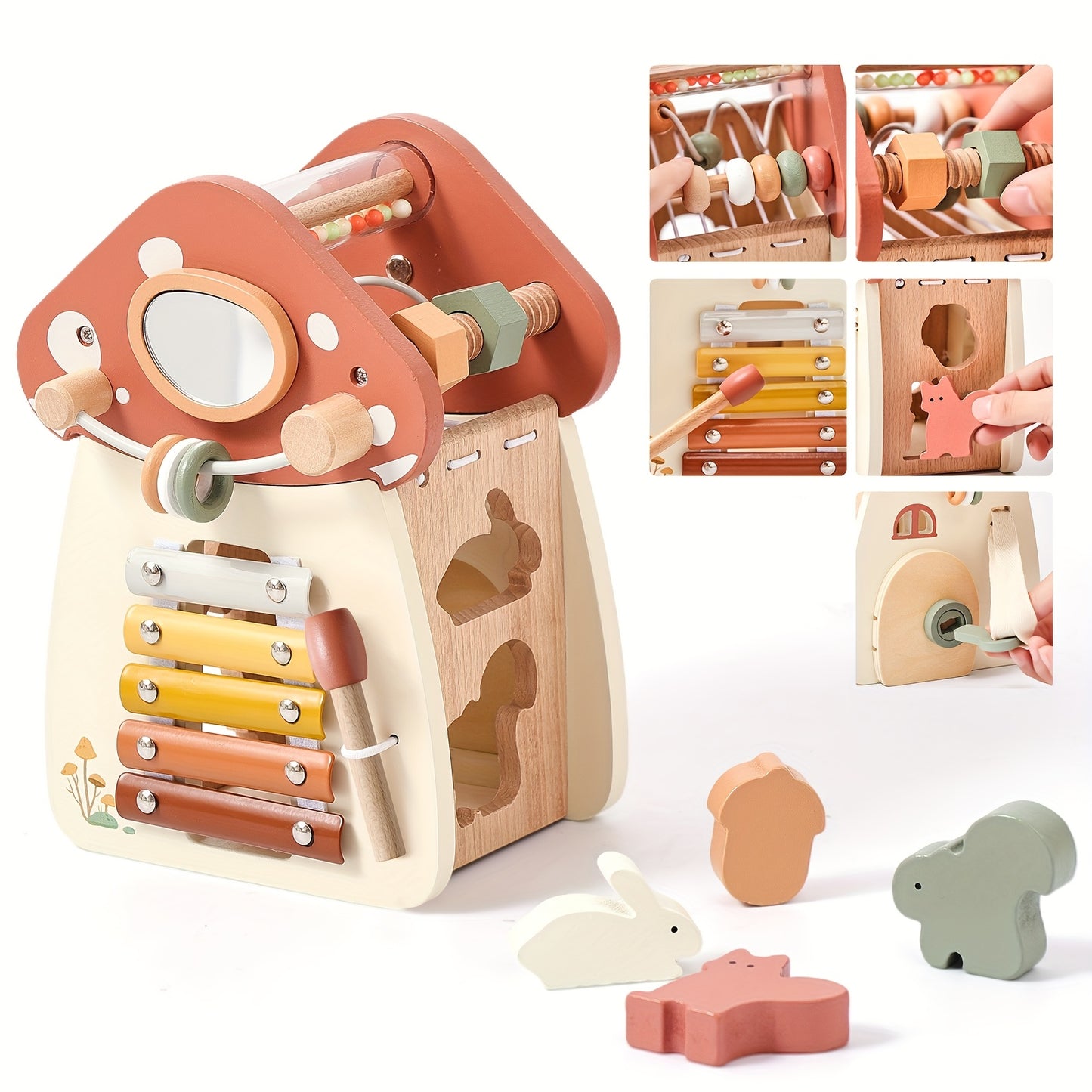 Multi-functional Mushroom Five-in-One Toy Set for Cognitive Development and Hand-Eye Coordination