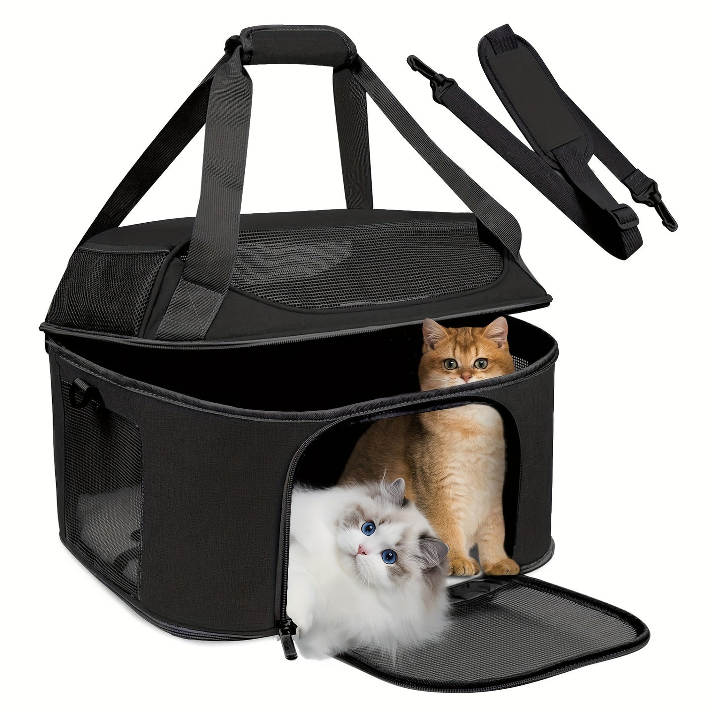 Large Cat Carrier for Two Cats Soft-Sided TSA Approved with Removable Plush Bed and Mesh Panels