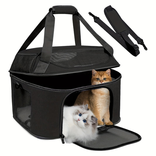 Large Cat Carrier for Two Cats Soft-Sided TSA Approved with Removable Plush Bed and Mesh Panels