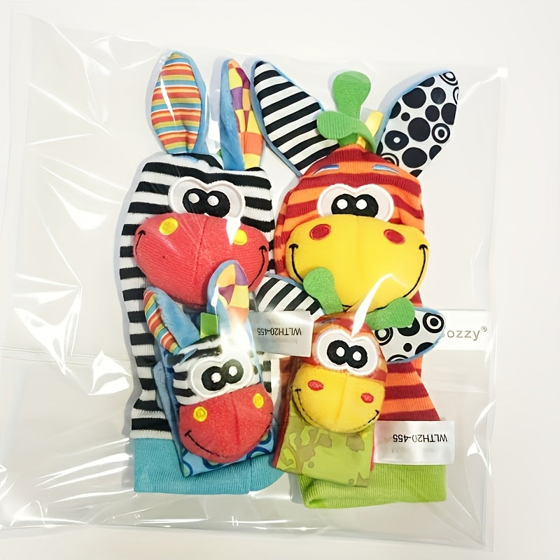 4pcs Newborn Baby Cartoon Animal Rattle Socks Plush Stuffed Toys Gifts for Kids