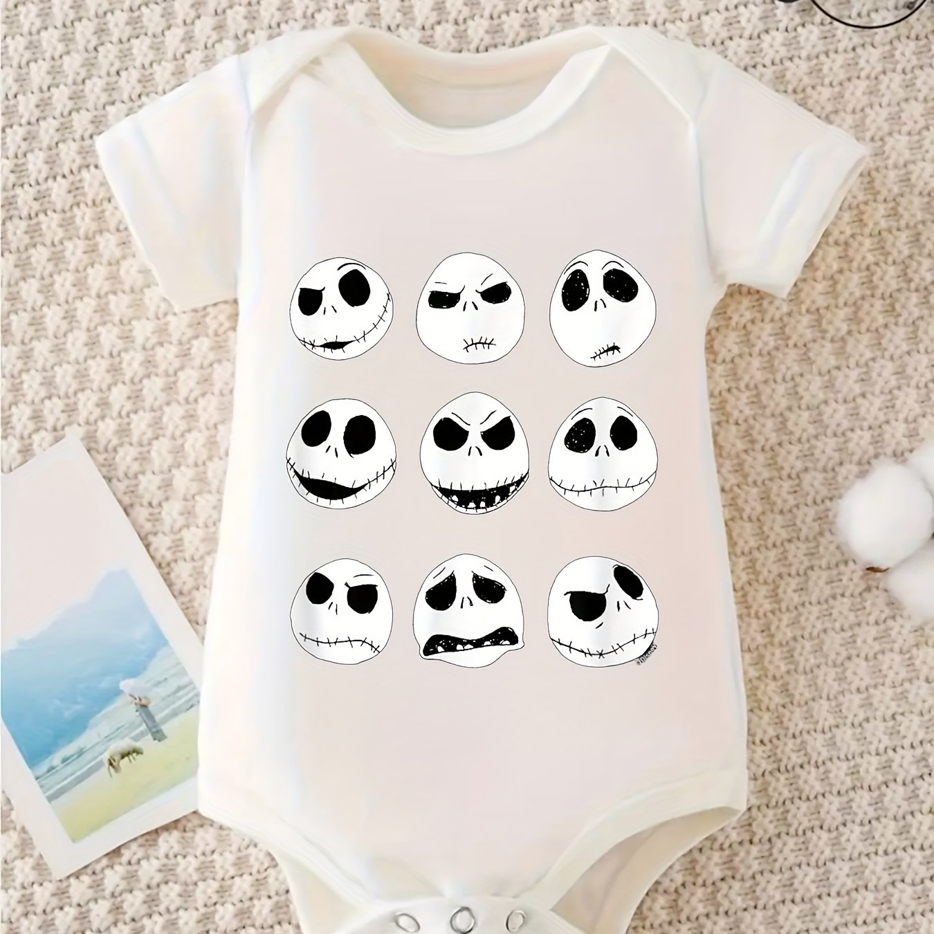 Jack Skellington Faces Crawl Suit Unisex Cotton Romper with Fun Character Designs