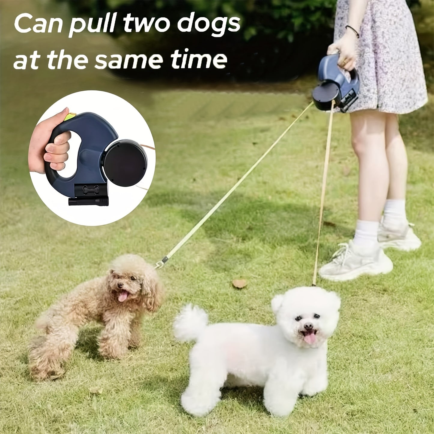 [Double Dog Leash] 2-in-1 Double-headed Self-shrinking Dog Leash | Anti-winding Design, 360-degree Rotation, Suitable for Easy Outdoor Walking with Two Small to Medium-sized Dogs