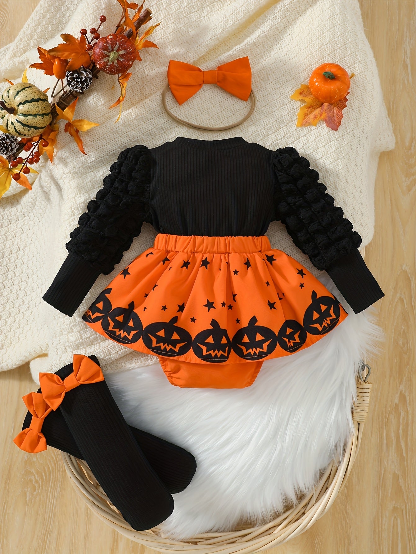 Halloween Baby Girl 3 Piece Bow Tie Dress And Pantyhose