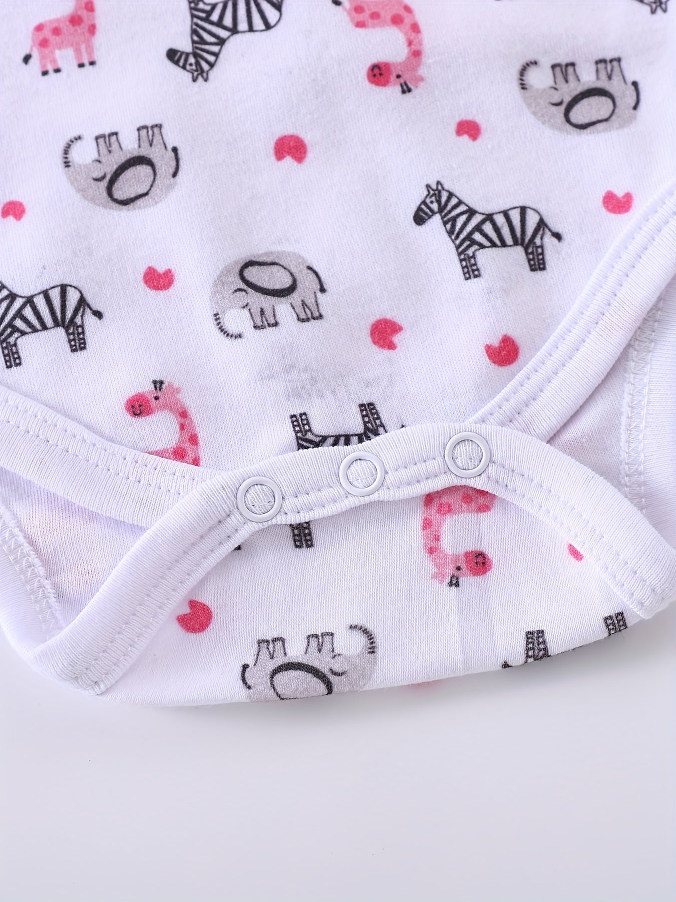 4pcs Set Children's Triangle Romper Baby Summer Fashion Short Sleeve Onesie 0.0-9.84ft Cute Giraffe Zebra Pattern Casual Bodysuit + Hat + Gloves + Socks, Newborn Gift Set, Perfect for Outdoor