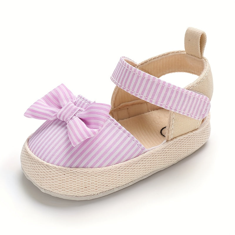 Adorable Striped Bowknot Mary Jane Shoes for Baby Girls - Soft Sole, Non-Slip First Walker Flats for Spring/Summer
