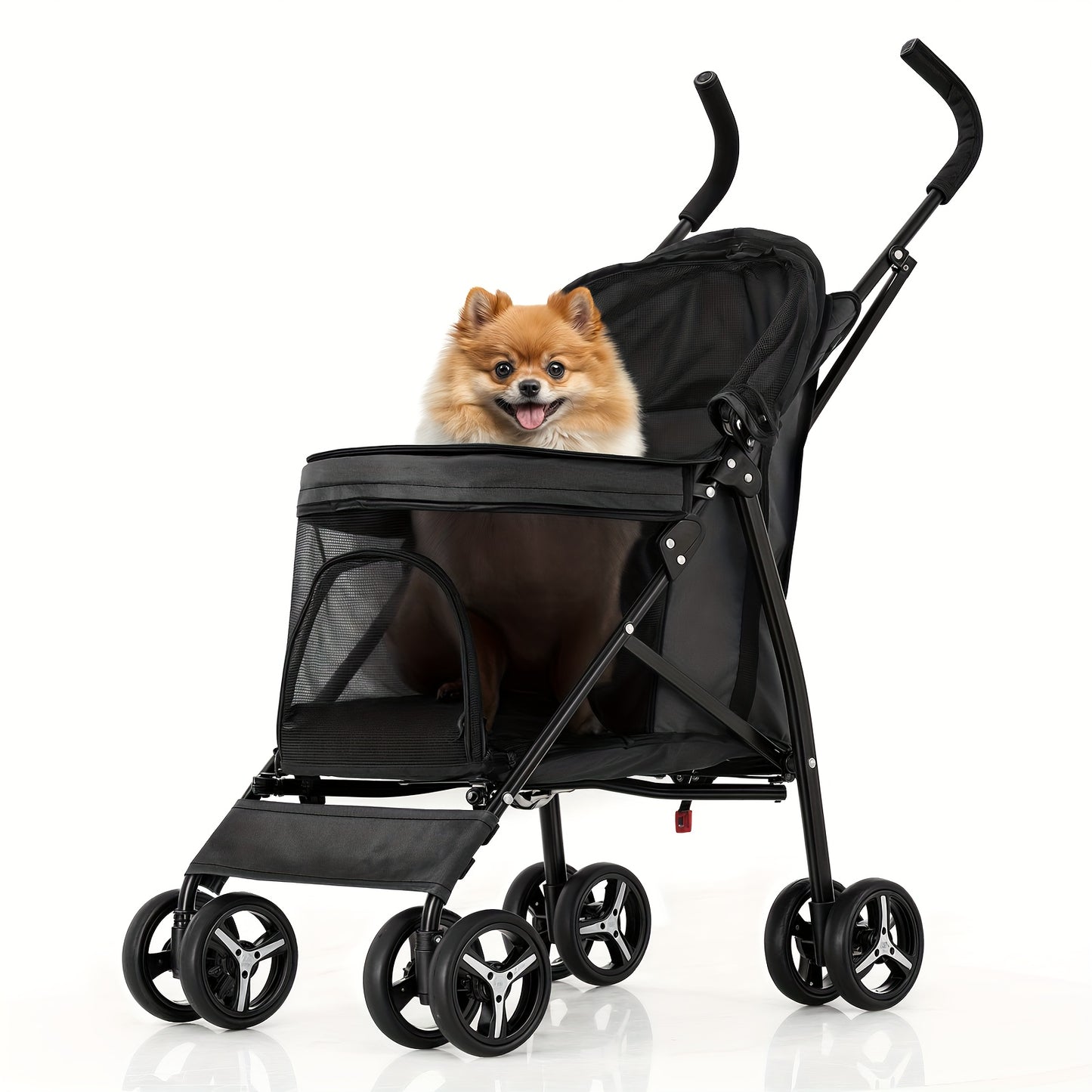 MoNiBloom 4-Wheel Pet Stroller for Small/Medium Dogs up to 22 lbs - Easy-Fold Jogger Stroller with Sun Cover, Breathable Mesh, Rear Storage Bag & Cushioned Pad - Durable Nylon Design for Outdoor Walks & Travel, Visible Mesh P