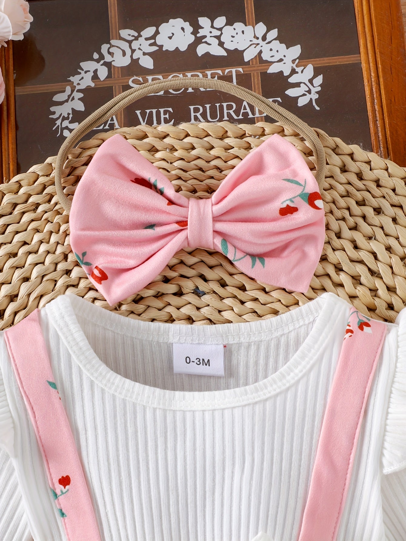 Floral Soft Knit Baby Bodysuit With Matching Headband Set