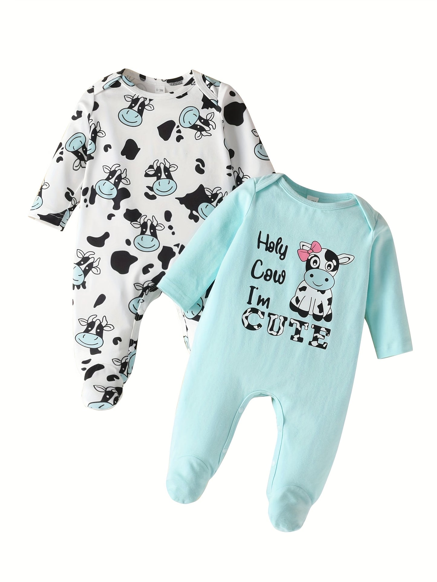 2pcs Newborn Baby Girl Romper Cow Pattern Cute Infant Outfits Long Sleeve Jumpsuits Baby Girl Clothes, for Outdoor
