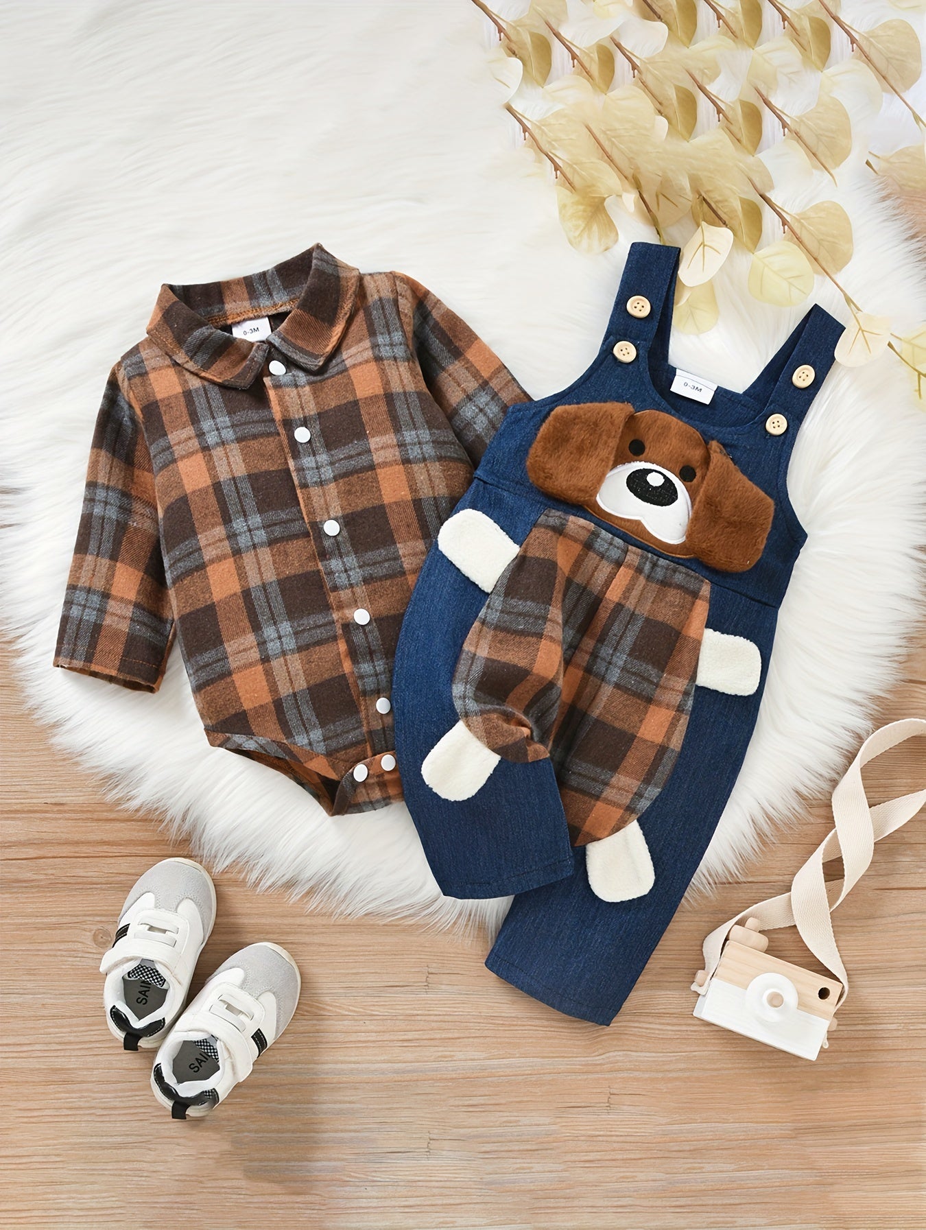 Baby Boy Clothes Infant Outfits Long Sleeve Plaid Bodysuit Romper + Jeans Overalls Jumpsuit Pants Sets 0-18 Months