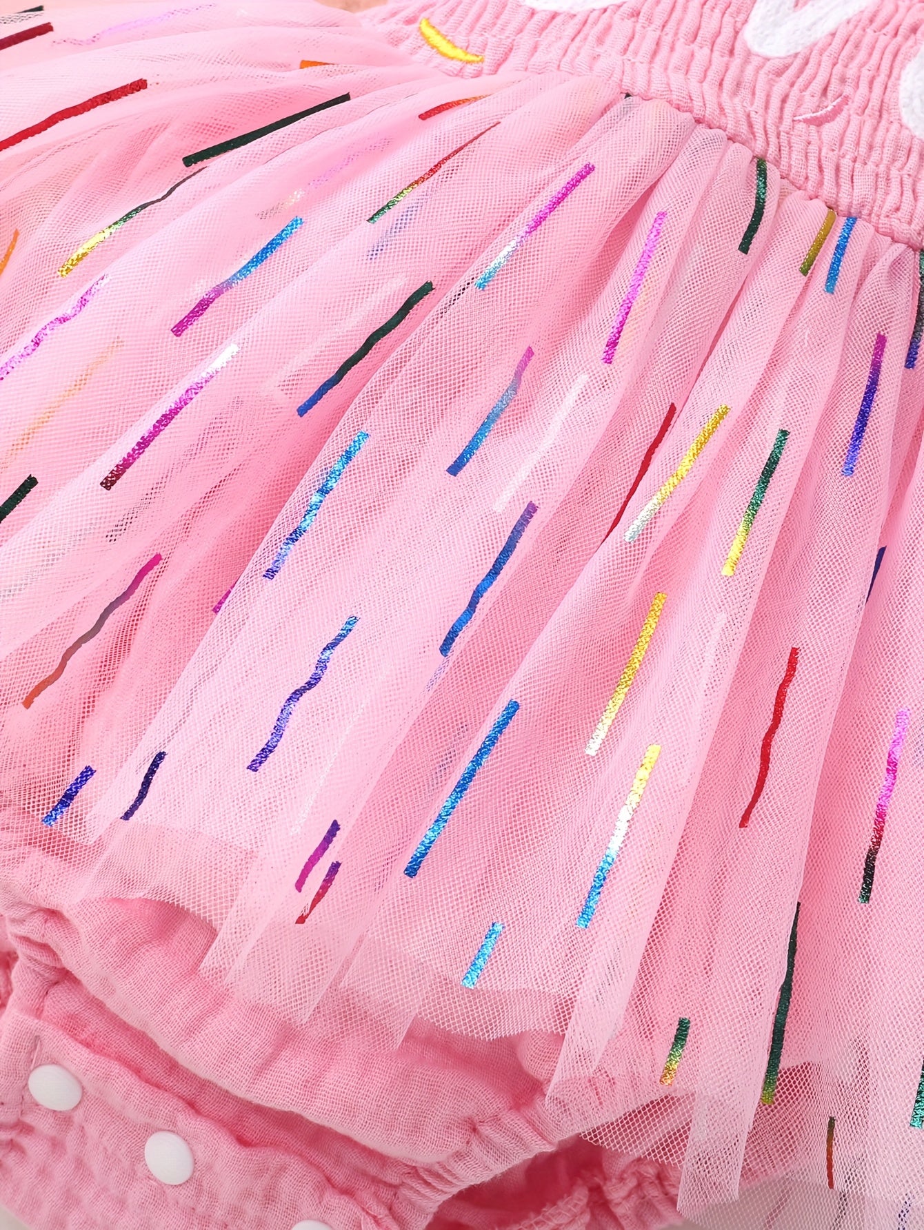 2pcs Soft and Comfortable Fashionable Cute Girls' Letter Print Parallel Ruffle Bow Tie Halter Neck Gradient Color Stripes Mesh Dress Bodysuit and Hairband Set