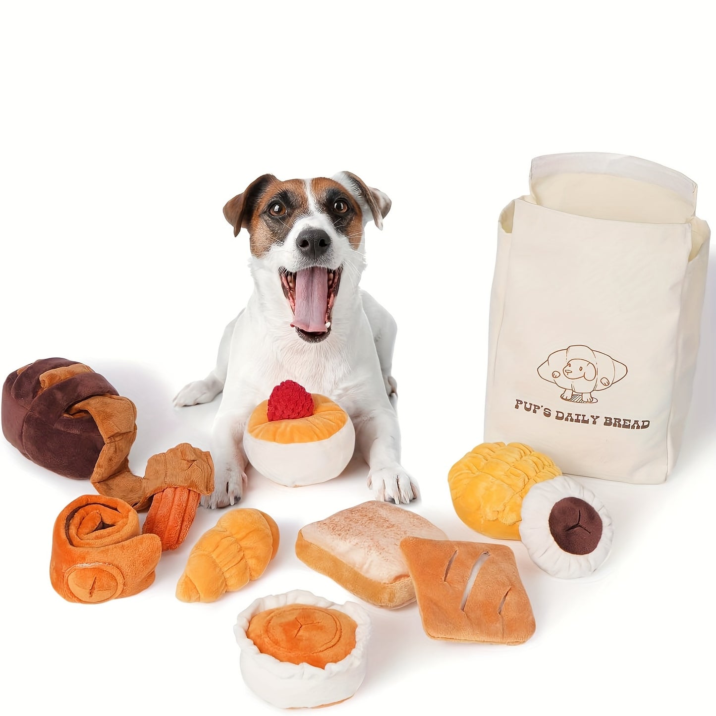 10 Pack Nocciola Bread Dog Toys with Storage Bag Plush Squeaky Chew Toys for Dogs