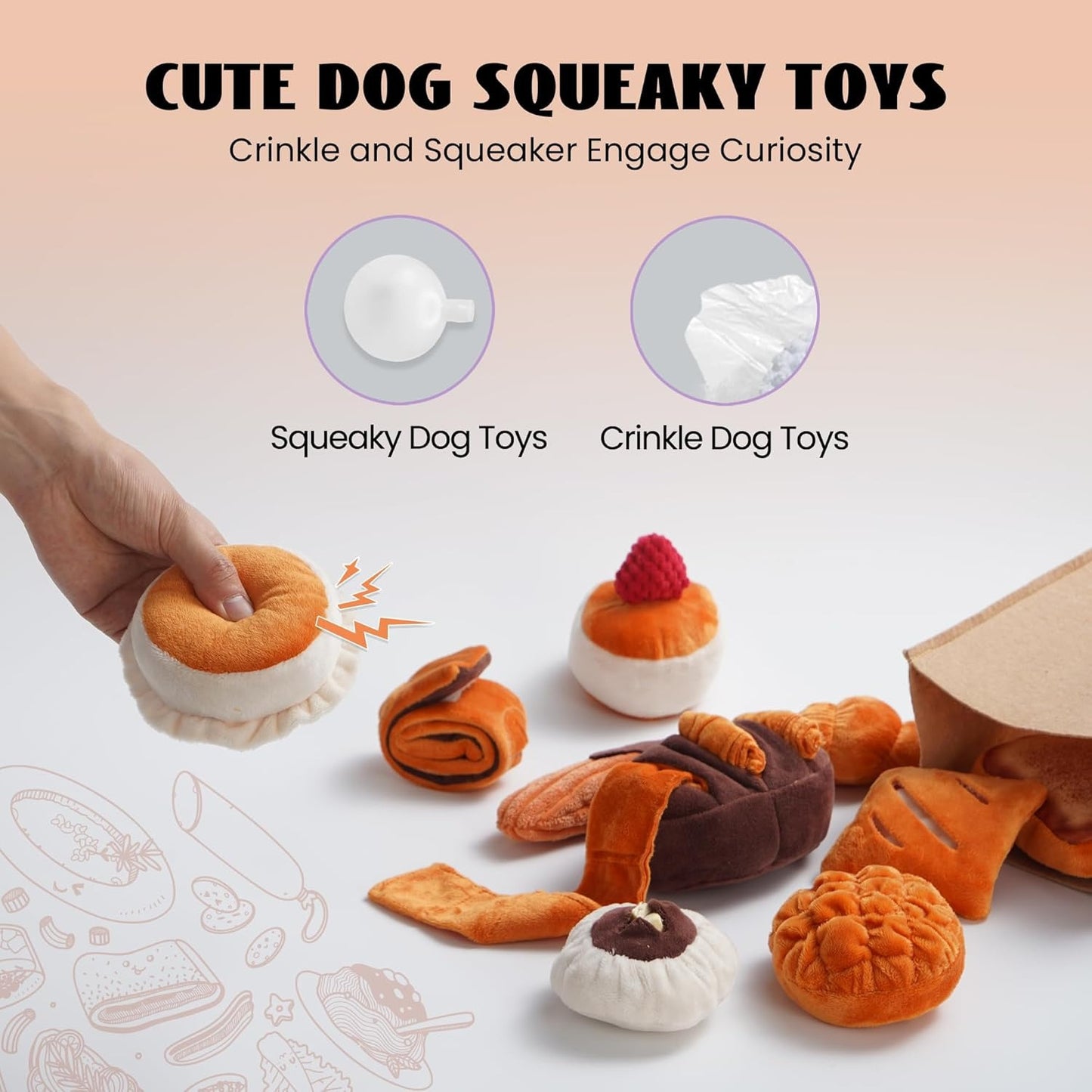 Nocciola 10 Piece Plush Bread Dog Toys Set with Crinkle Squeakers for Small Dogs