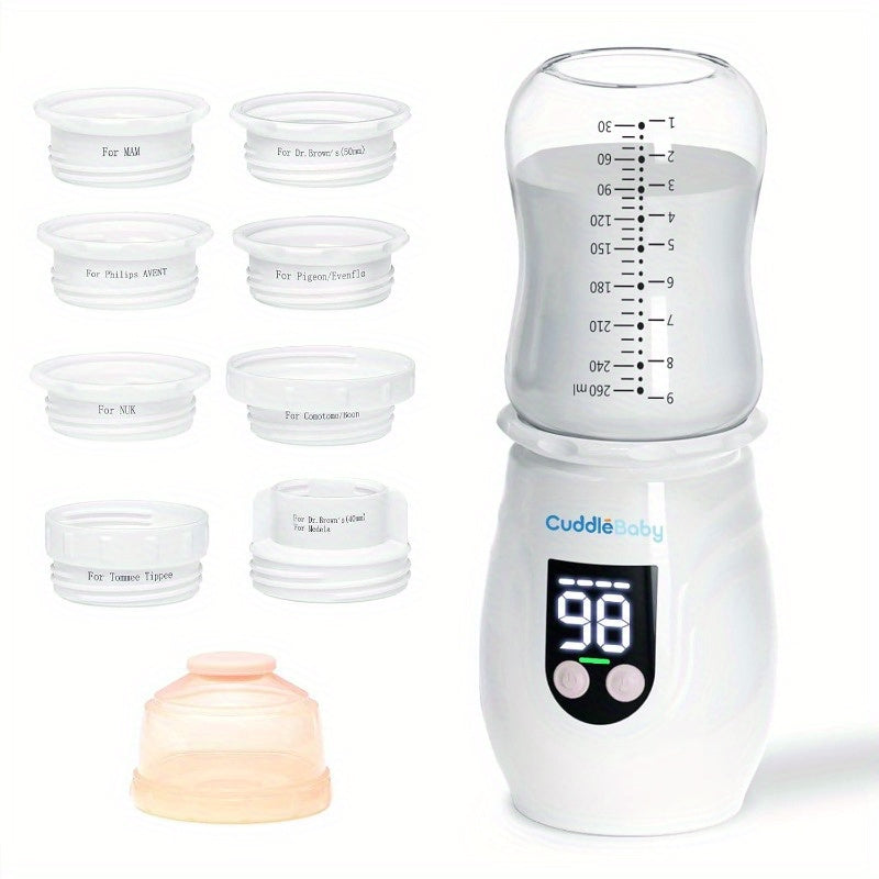 CuddleyBaby Portable Cordless Baby Bottle Warmer with 8 Adapters and 5 Temperature Settings