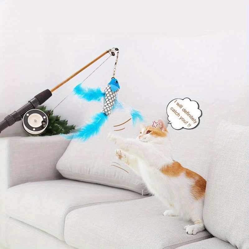 2pcs Retractable Cat Toy Fishing Rod with Feathers Telescoping Design for Interactive Play