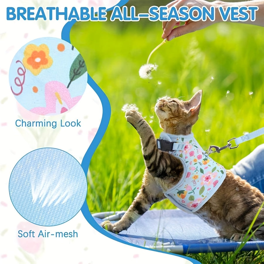 Cat Harness And Leash Set Escape Proof For Walking, Step-in Harness With Lightweight Soft Breathable Mesh, Adjustable Easy Control Harness For Kitten Puppy Small Medium Large Cats, Without Battery
