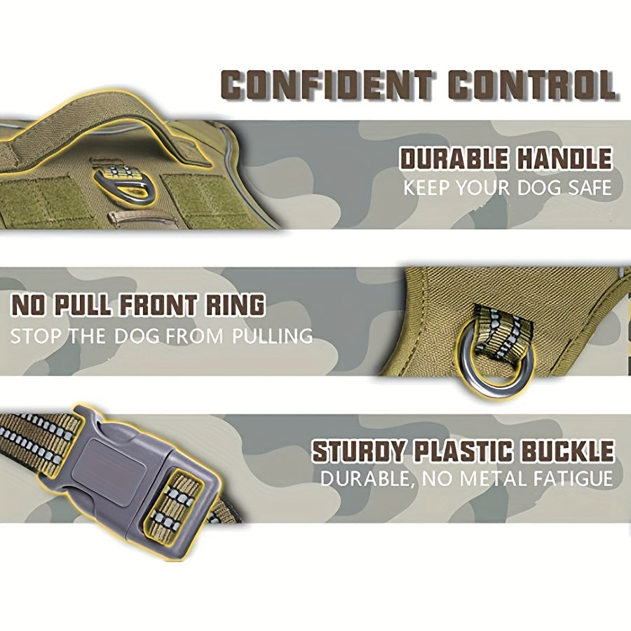 Reflective No Pull Dog Harness Military Style Large Durable Polyester Training Gear Beige