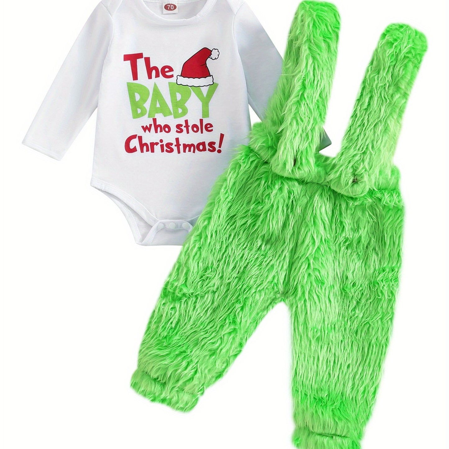 Christmas Letter Print Baby Romper With Plush Overalls