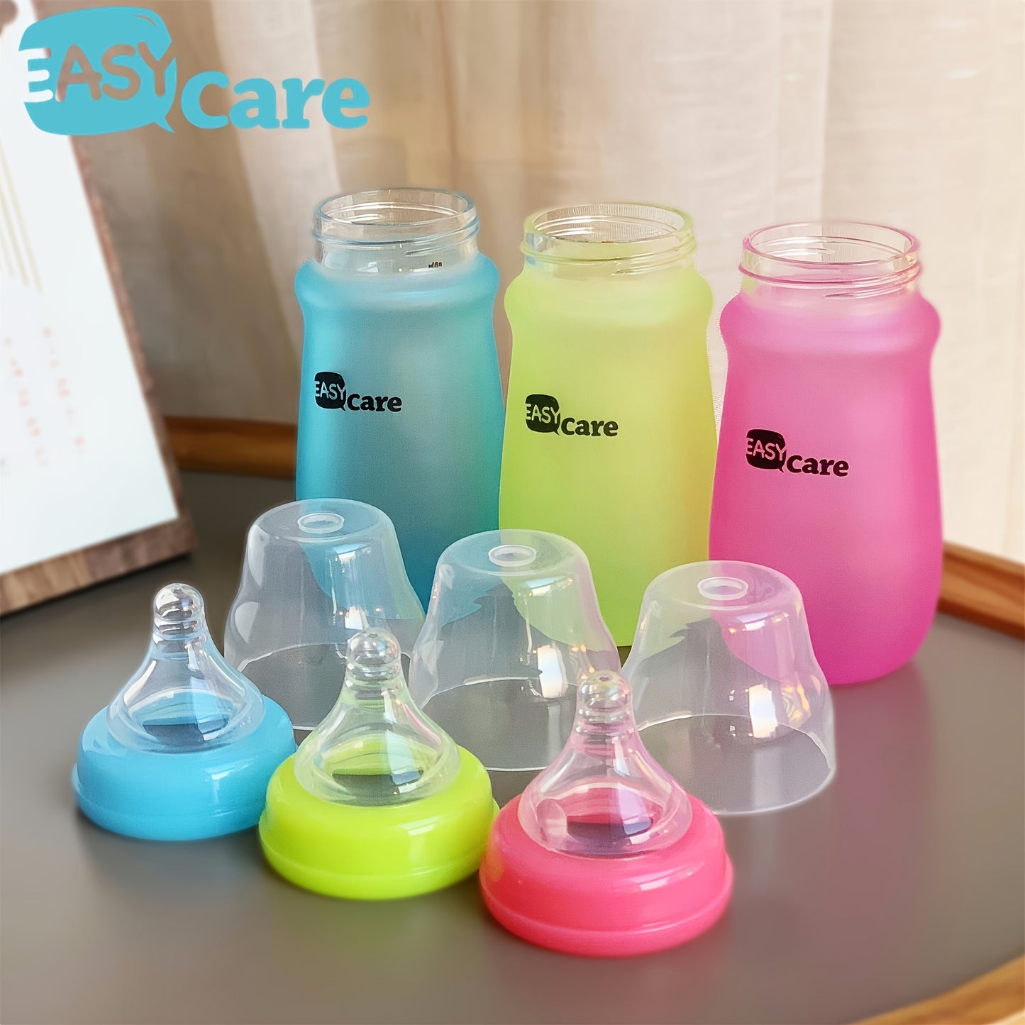 6pcs Easycare Wide Neck Glass Baby Bottles 8.4oz Spill-Proof Sippy Cups for Gifts
