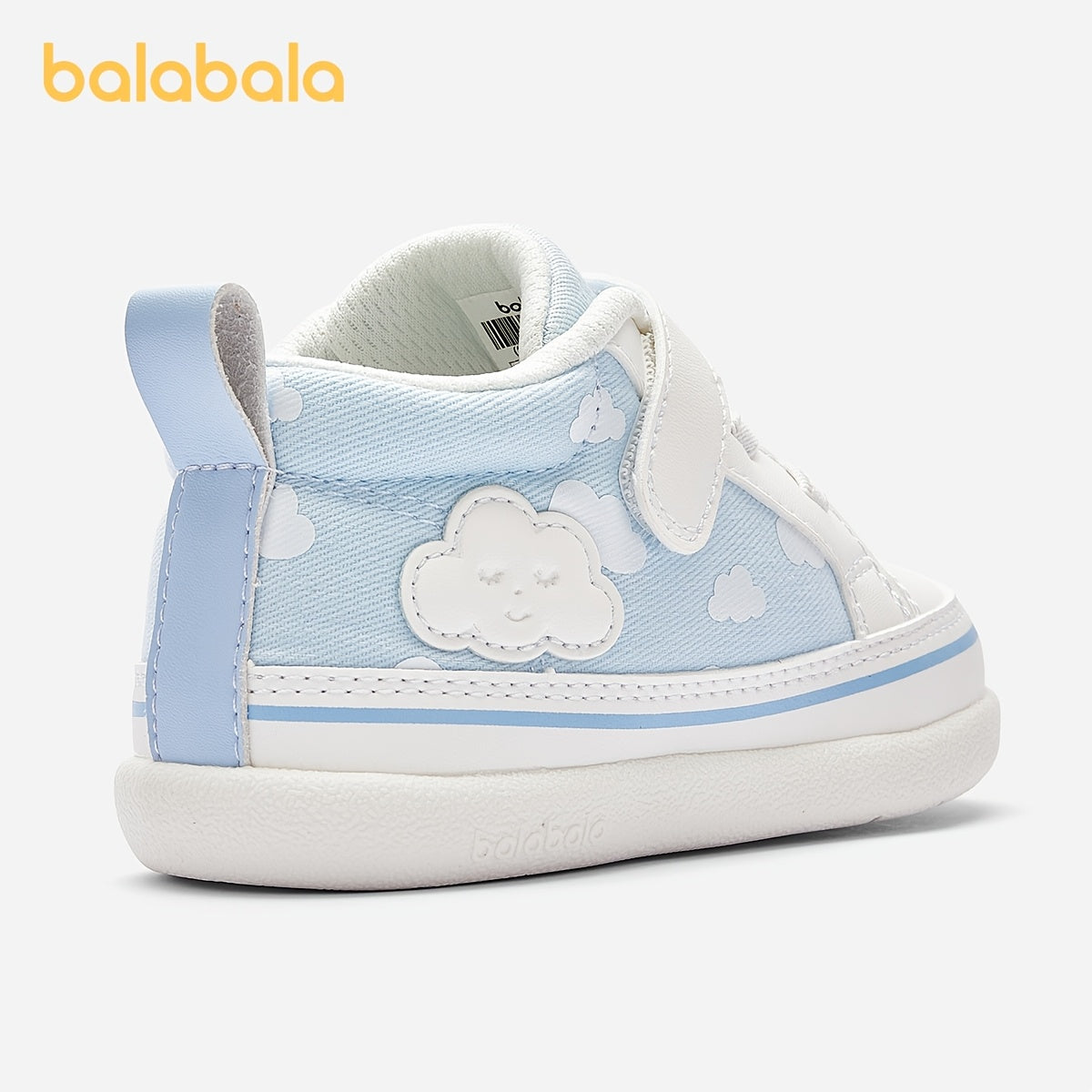 Balabala Baby First Walkers Shoes - High-Top Ankle Support Sneakers with Closure, Light Blue Cartoon Cloud Pattern, Breathable Fabric & EVA Cushioned Insole, Non-Slip Rubber Sole for Spring/Fall Casual Shoes, Everyday Toddler