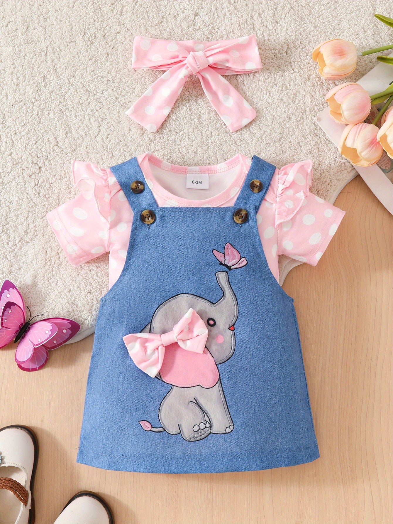 Baby Girl Elephant Skirt Set Romper With Suspender Skirt