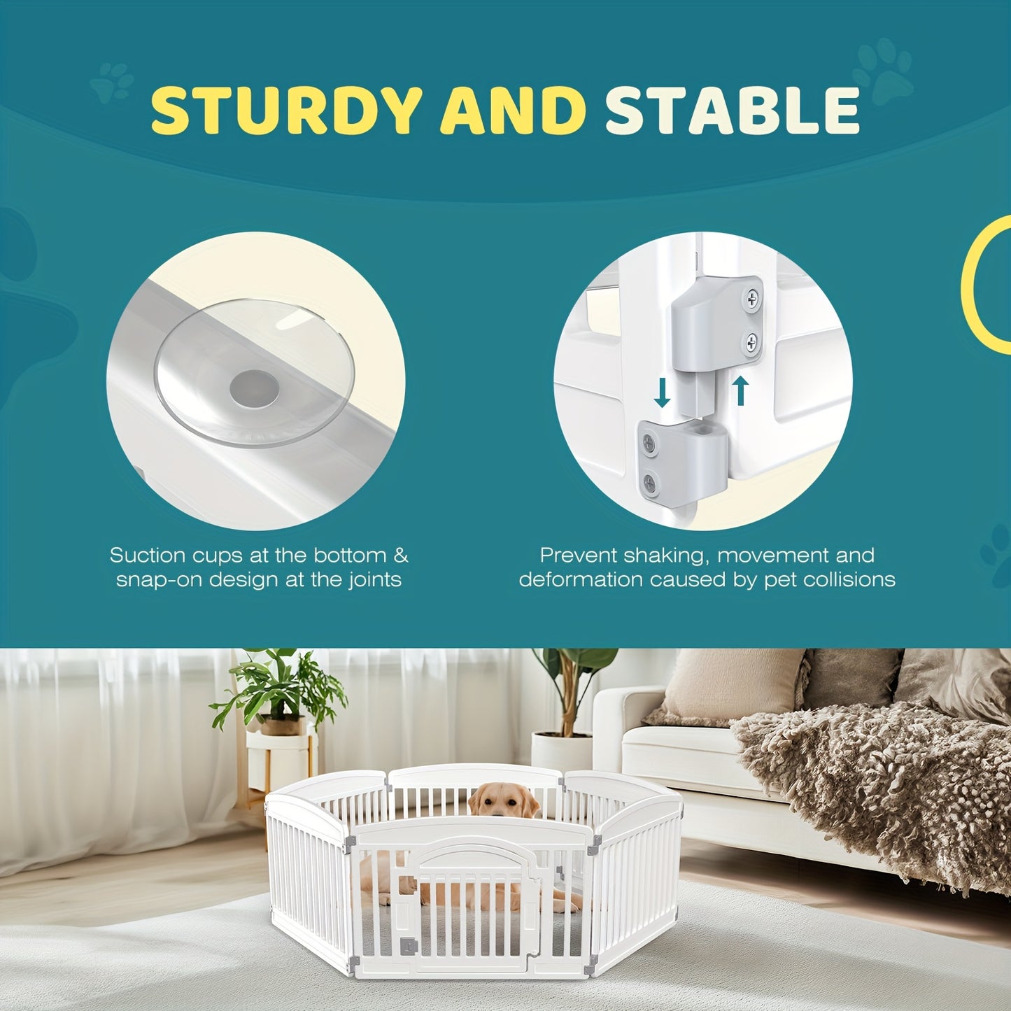 Durable 4 Panel Plastic Pet Playpen with Lockable Door and Non-Slip Bottom for Indoor Outdoor Use