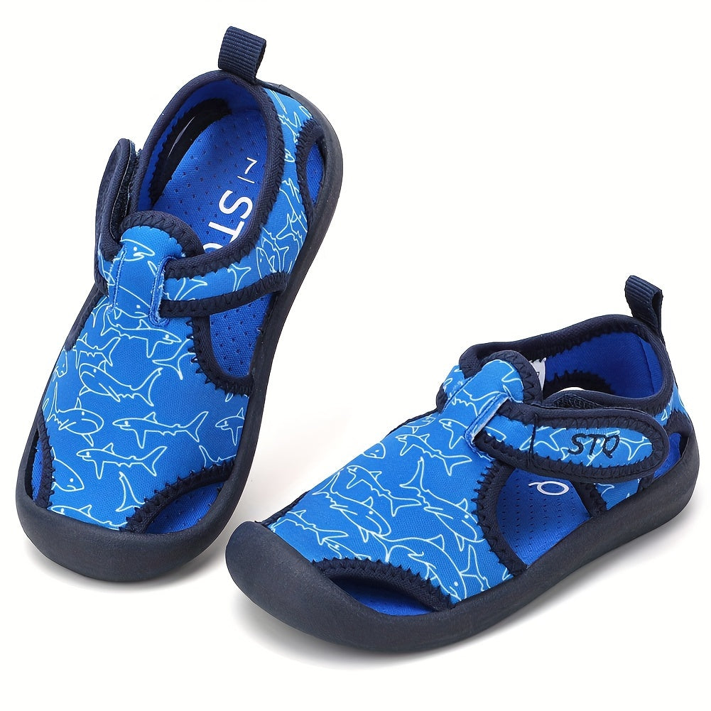 Boys Water Shoes with Cartoon Print Breathable Fabric and TPR Sole for Summer Fun