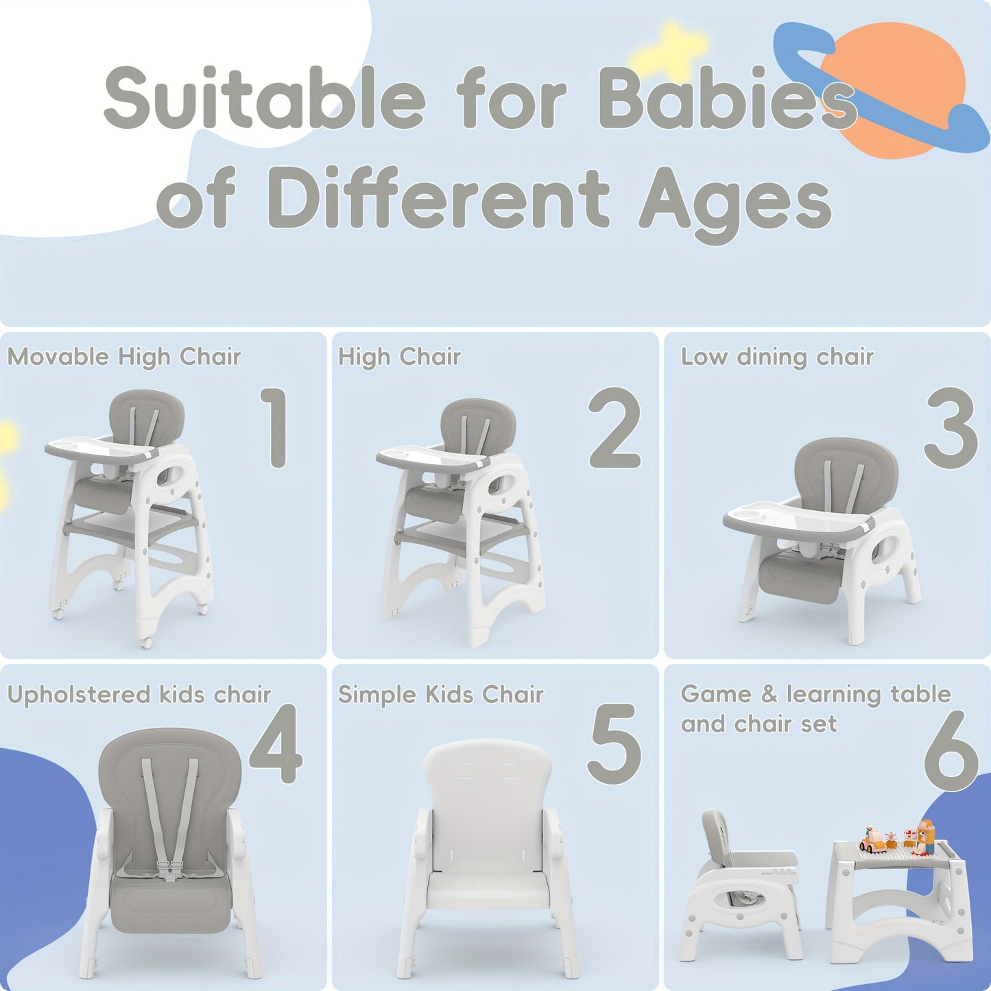 8 in 1 Convertible Infant High Chair with Wheels Adjustable Backrest and Removable Tray