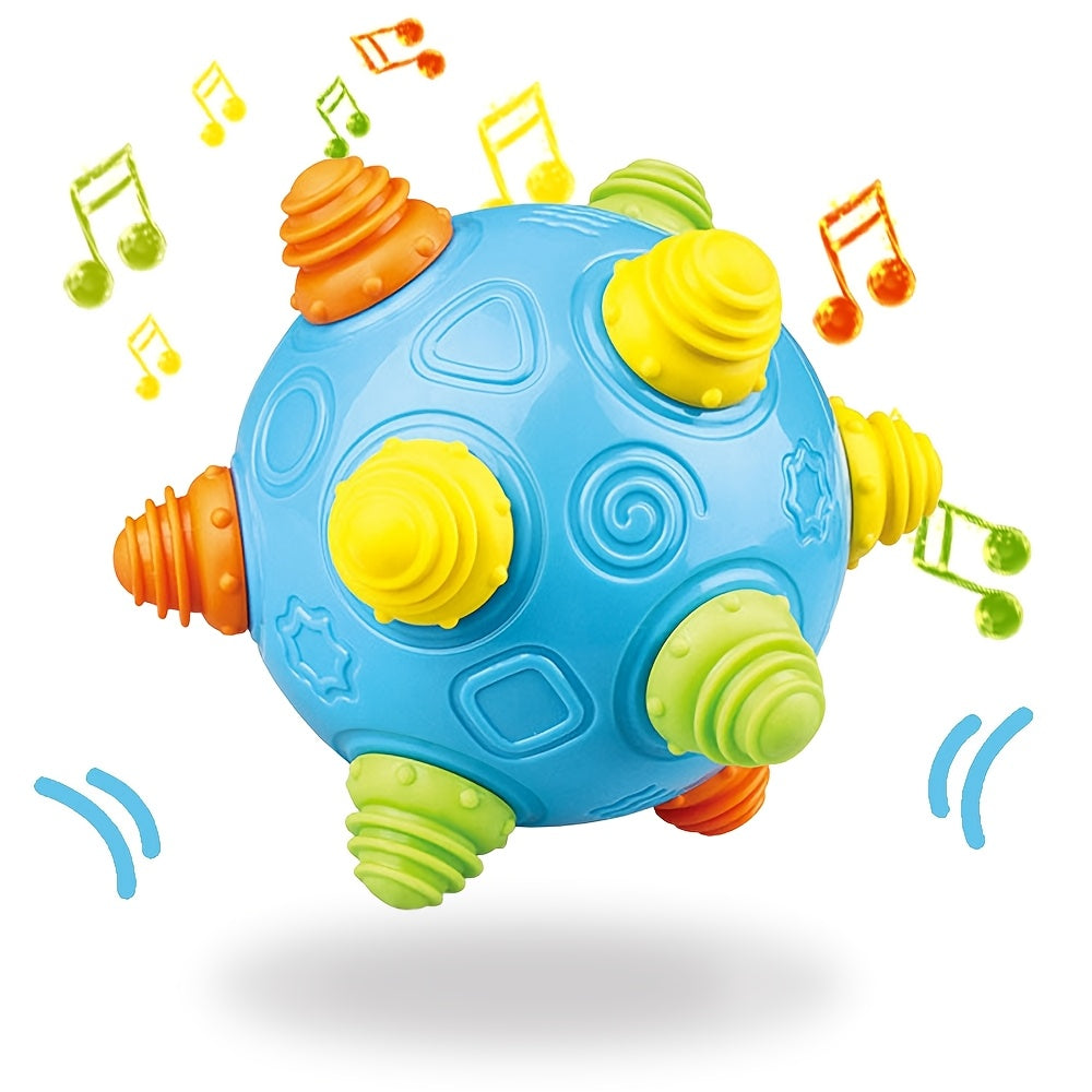 Colorful Interactive Musical Shake Ball Toy for Kids Blue with Yellow and Green Textures