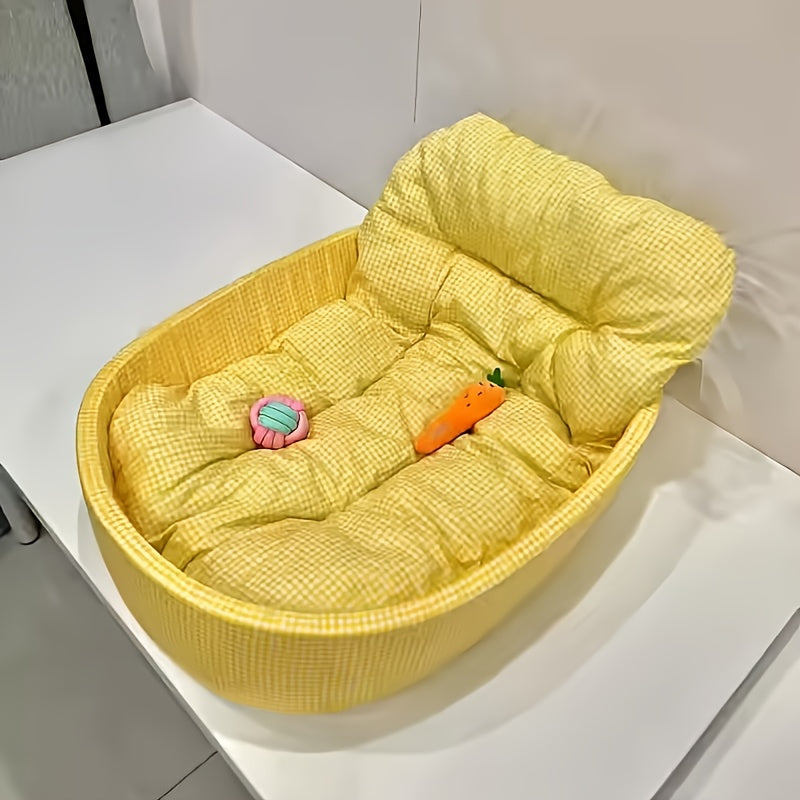 All Season Checkered Pet Bed for Dogs and Cats with Soft Plush Fabric and Ruffle Details
