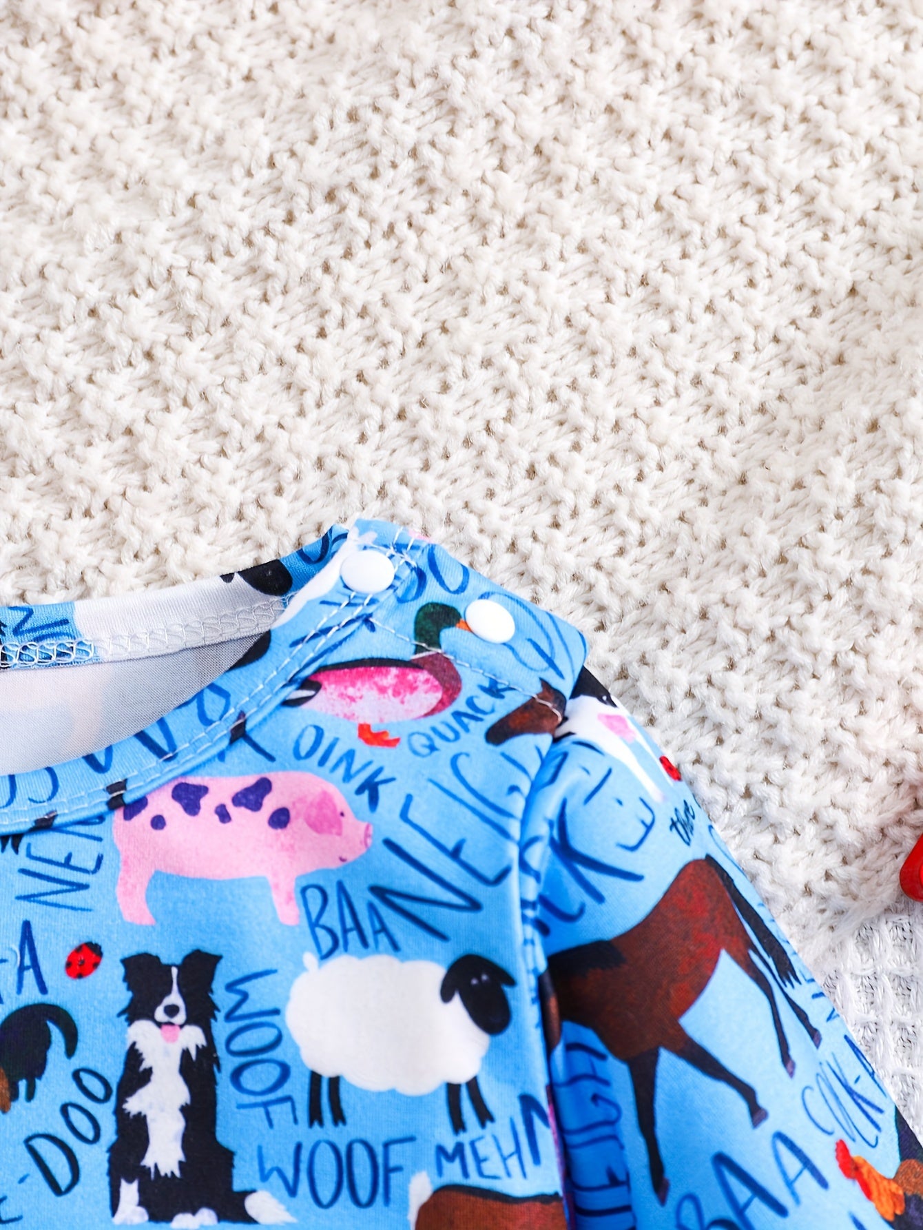 Adorable Farm Animal Print Long Sleeve Romper for Boys and Girls Soft Polyester Blend