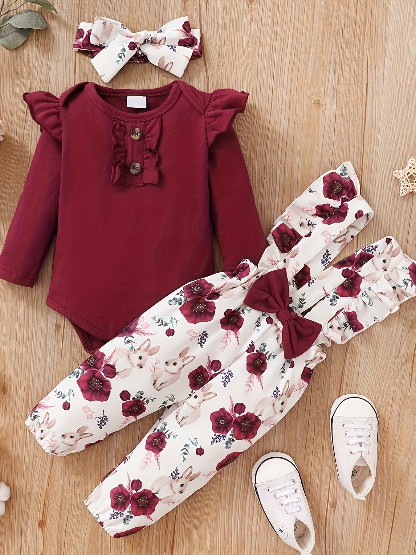 Toddler Girl Ruffle Long Sleeve Romper Suspender Pant Set Floral Fall Winter Outfits