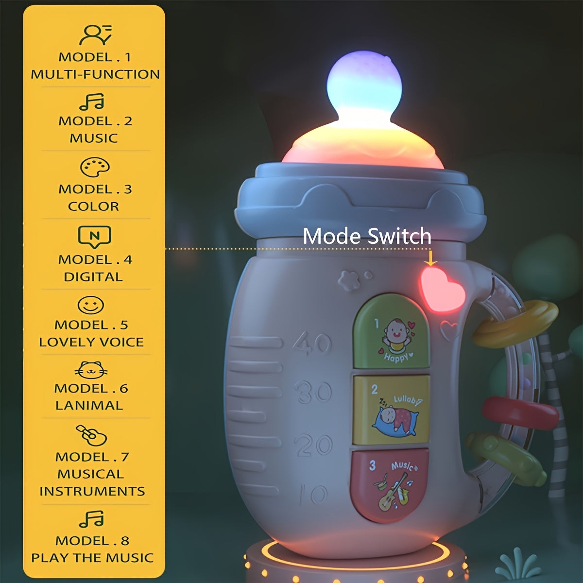 3pcs Music Soothing Bottle Set with Rhythmic Light and Sounds for Youngsters Comfort