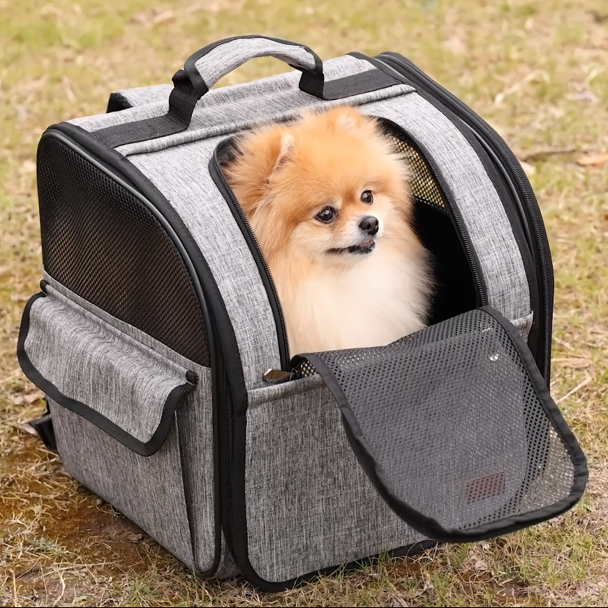 Foldable Backpack Pet Carrier Stroller for Cats & Dogs - Dual-Door Ventilation Mesh, Secure Zipper Closure, Ergonomic Handle & Detachable Wheels - Durable Lightweight Design for Travel, Vet Visits, Outdoor Adventures, Pet Str