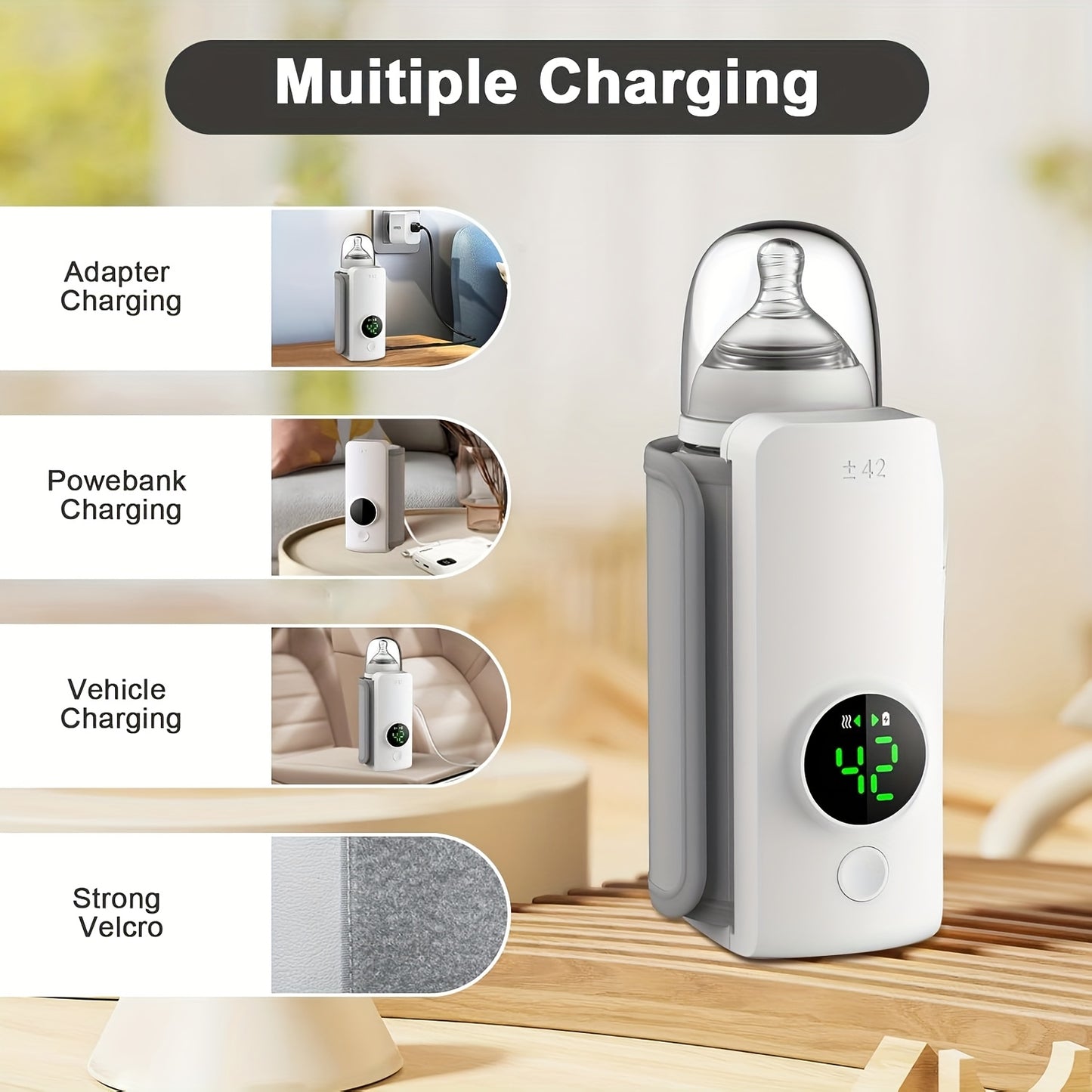 2pcs Portable Travel Bottle Warmer with Fast Heating and Battery Powered Display