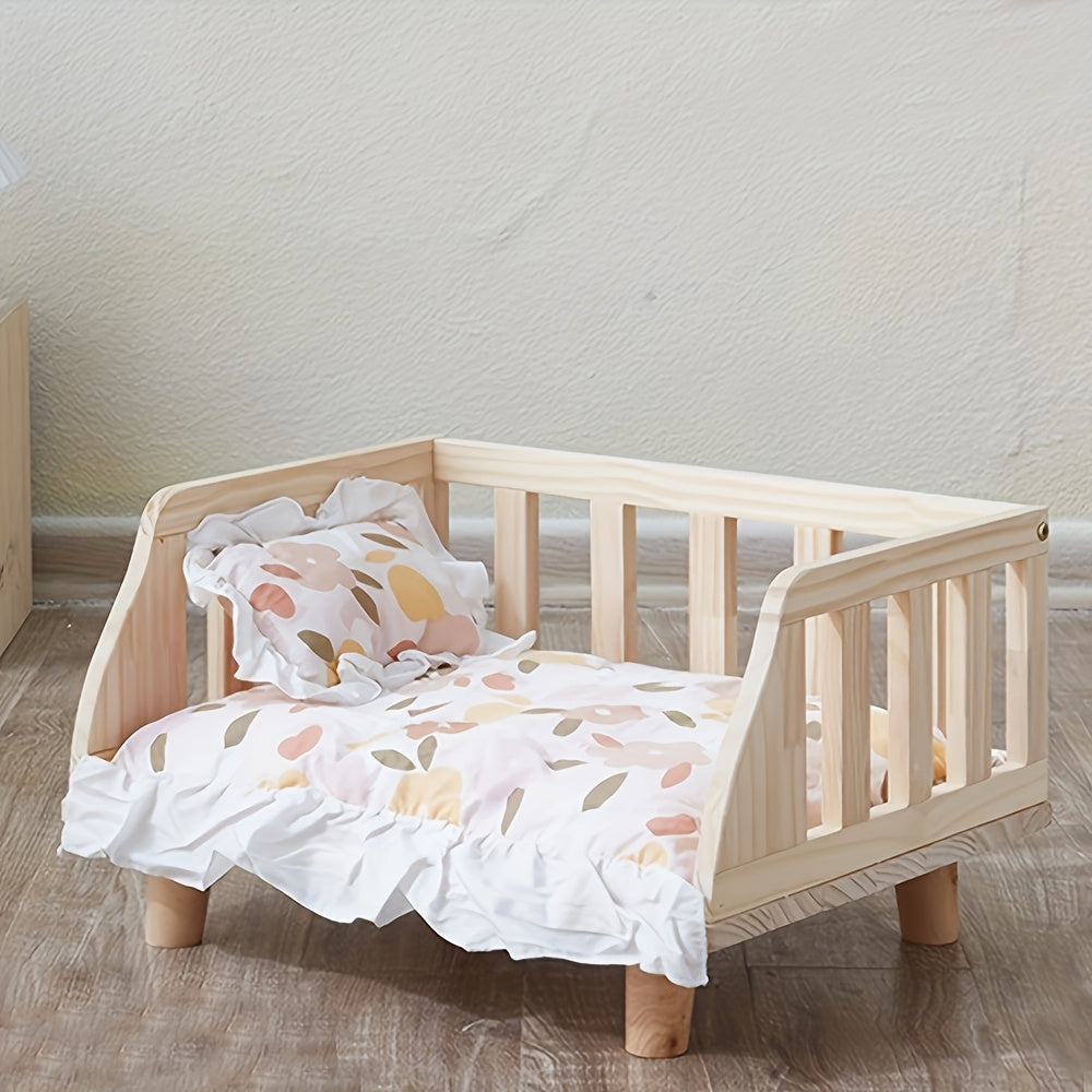 Wooden Cat Bed Sofa Pet Kennel Set with Mattress for Extra Small Dogs and Cats
