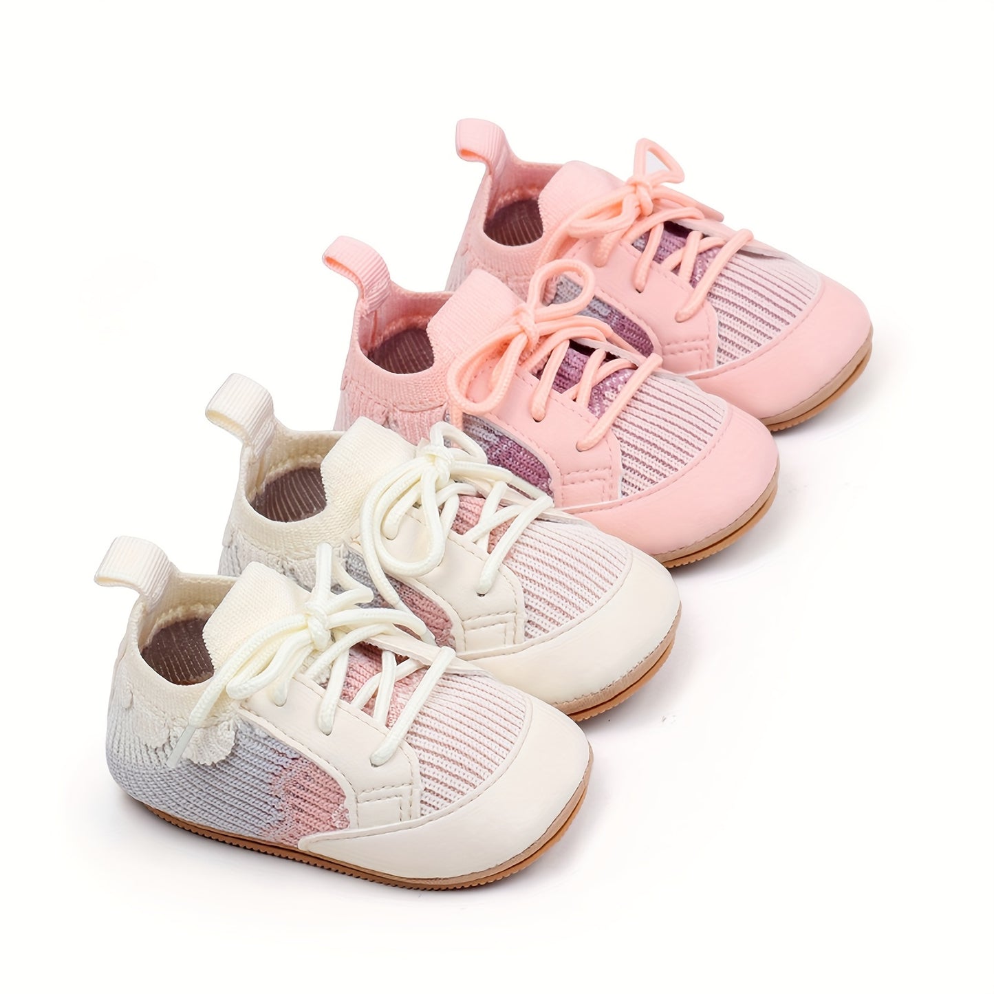 Non-Slip Toddler Slip-On Sneakers - First Walking Shoes for Babies, Soft Pink/with Lace-like accents - Easy Slip-On Closure, Non-Slip PVC Sole - All-Season Infant & Toddler Shoes for Boys & Girls - Parent-Favorite Baby Walkin