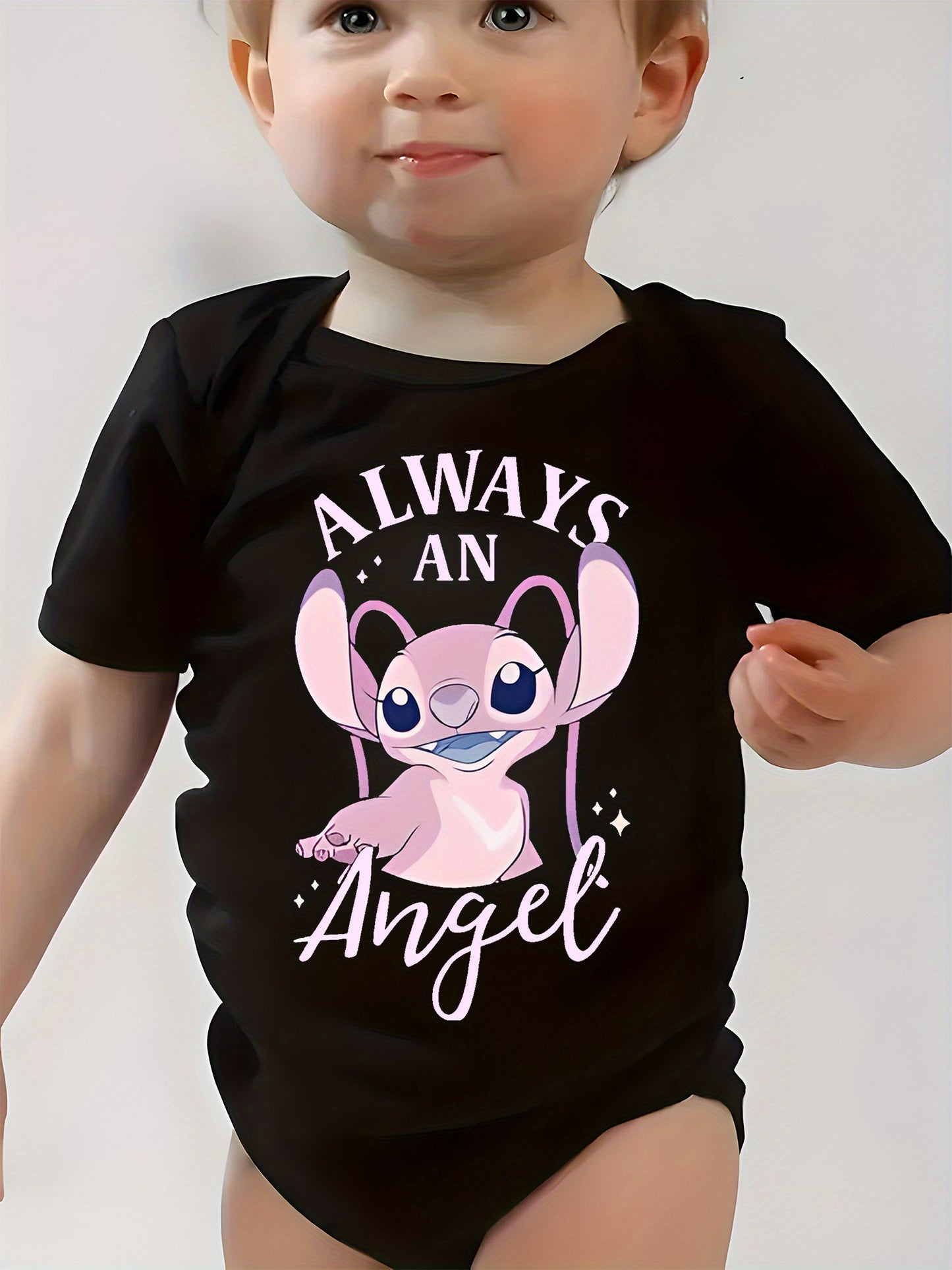Disney Lilo And Stitch Always An Angel Baby Bodysuit Soft Cotton Summer Crawling Suit
