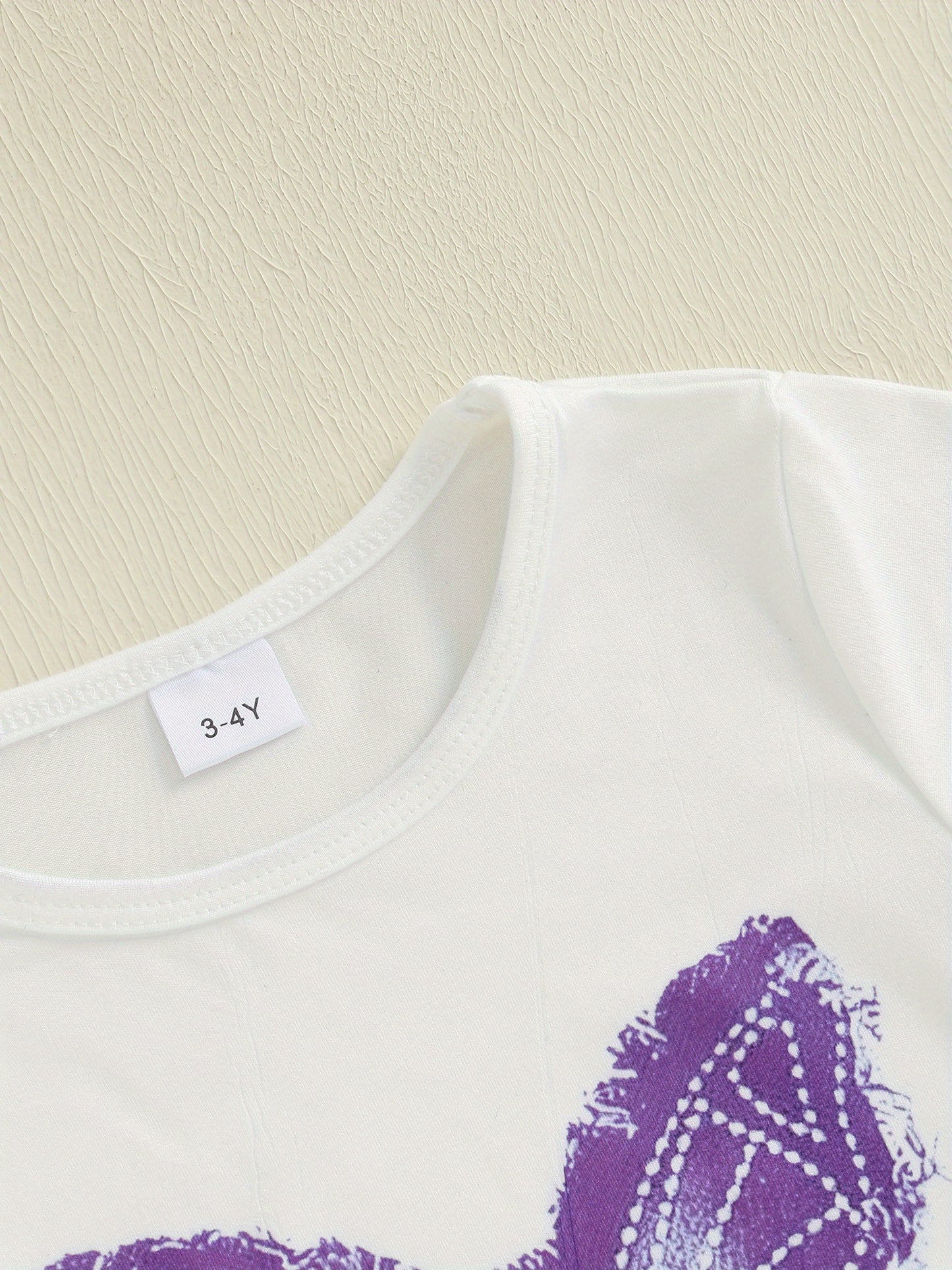 Little Toddler Girl Summer Outfit Butterfly Pattern Crew Neck Short Sleeve T-Shirt and Denim Bell Bottoms 2pcs Set, Perfect for Outdoor