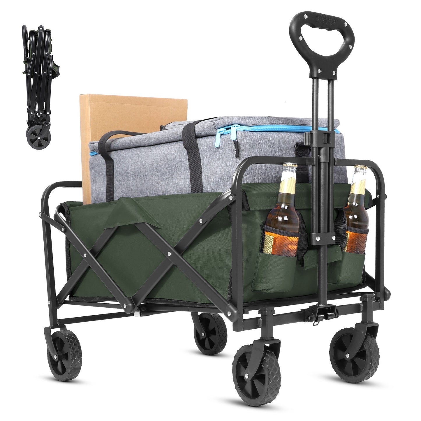 YSIATN Collapsible Folding Wagon Cart - 350LBS Capacity, 50L Large Capacity, 4 All-Terrain Wheels, 360° Rotating Front Wheels, 600D Oxford Fabric, Compact Fold & Portable for Beach, Camping, Shopping, Pet Stroller, Large Fol