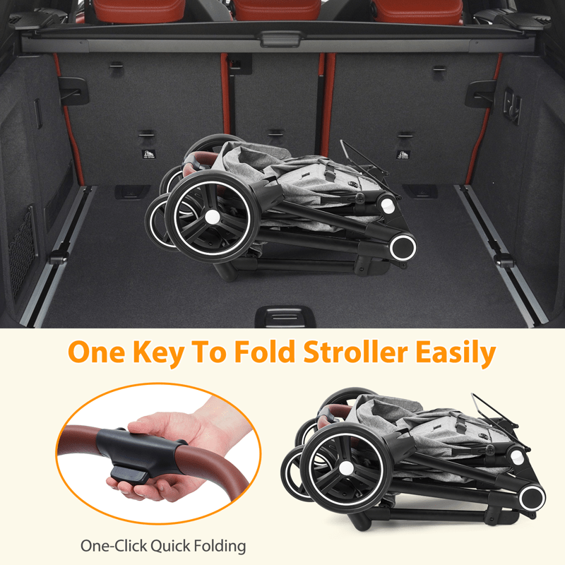 Juiluna 2 in1 Baby Stroller, High Landscape Infant Stroller, Reversible Bassinet Pram Stroller, Pushchair Adjustable Backrest & Canopy, Foldable Aluminum Alloy Anti-Shock Stroller for Newborn (Black)