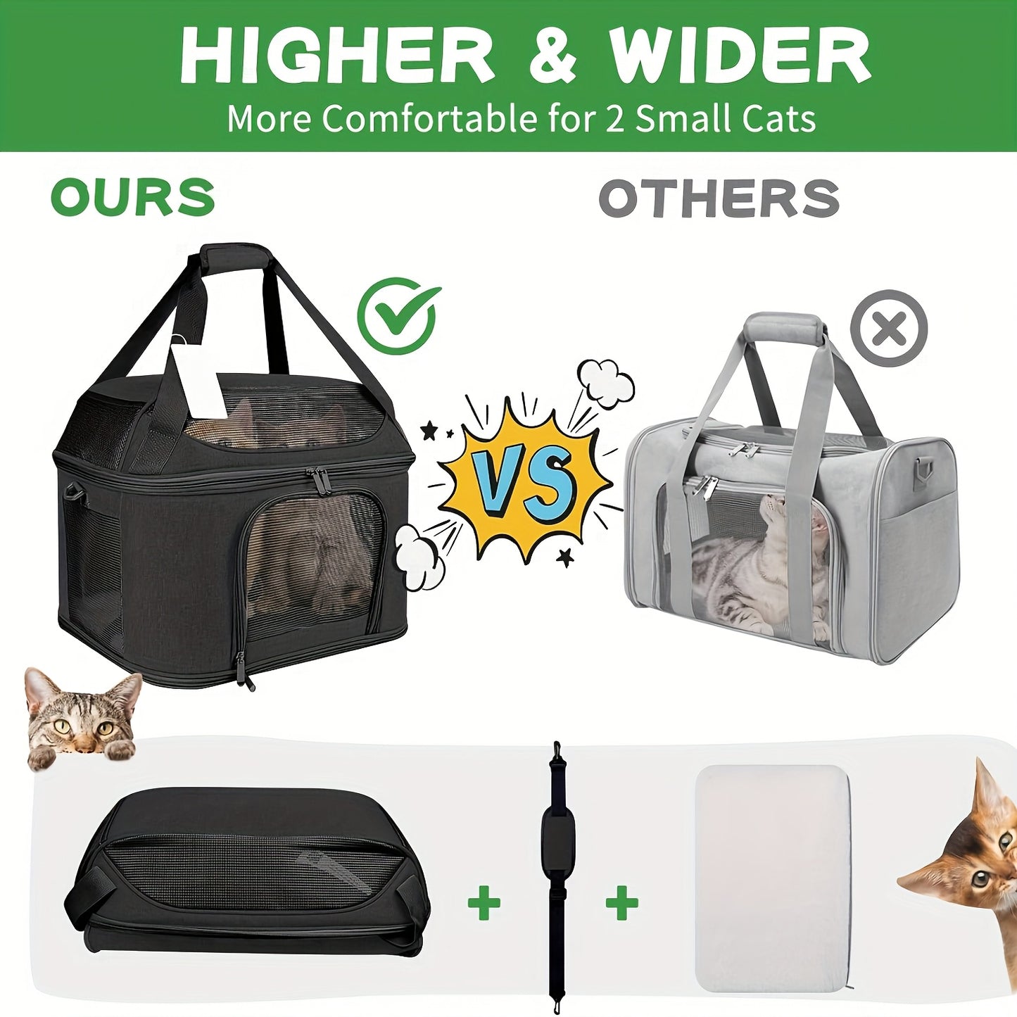 Large Cat Carrier for Two Cats Soft-Sided TSA Approved with Removable Plush Bed and Mesh Panels